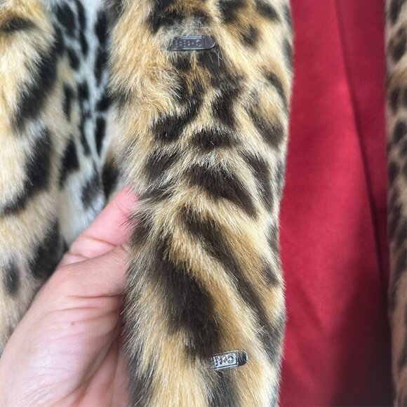 Express Coat Women S Y2K Vintage Leopard Faux Fur Jacket Glam Chic Statement - Picture 3 of 12